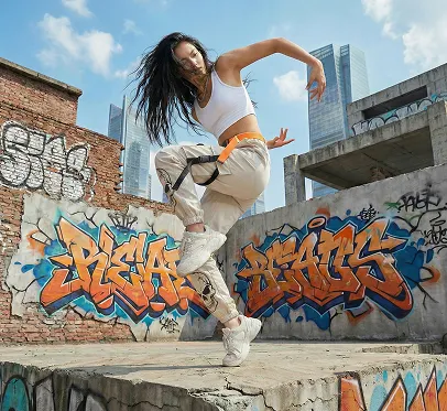 Original photo of a dancer with graffiti background
