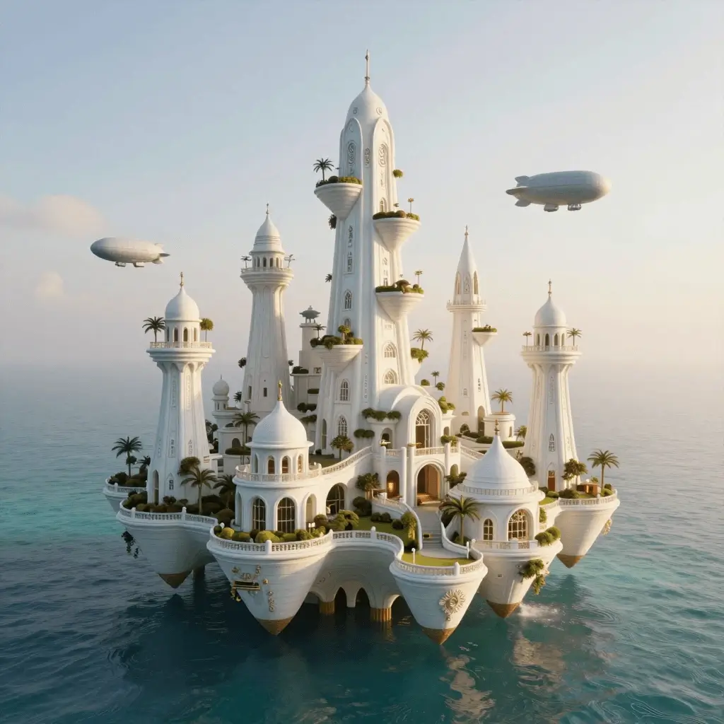 Floating ocean city fantasy scene generated with HiDream O1 Image
